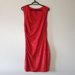 Lori M metallic red ruched dress sz large